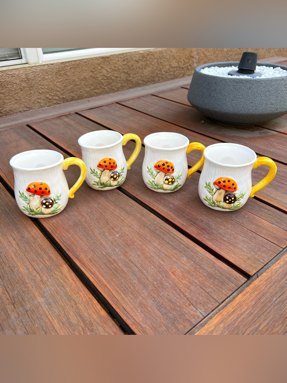 Vintage Merry Mushroom Mug Set of Four Coffee Tea Japan Sears Rhoebuck 1970s